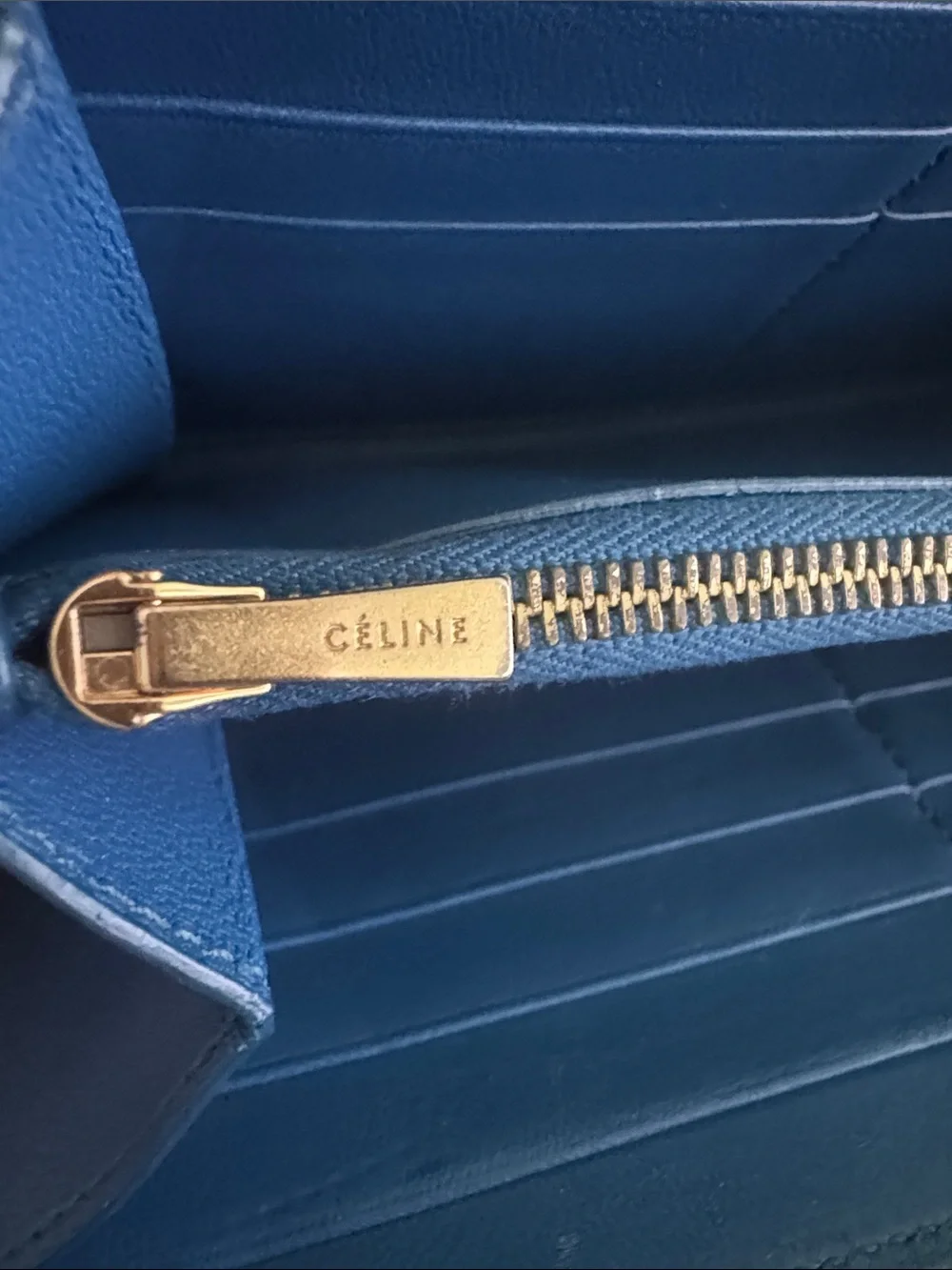 Celine Paris Blue Leather Zip-Around Wallet